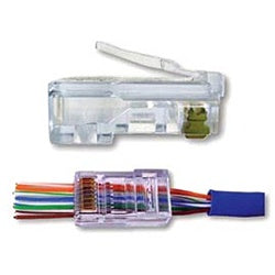 202010J EZ-RJ45 Modular Plug: 8 Position / 8 Conductor for Round, Solid or  Stranded CAT6 Cable - Pass-Through, Box of 100
