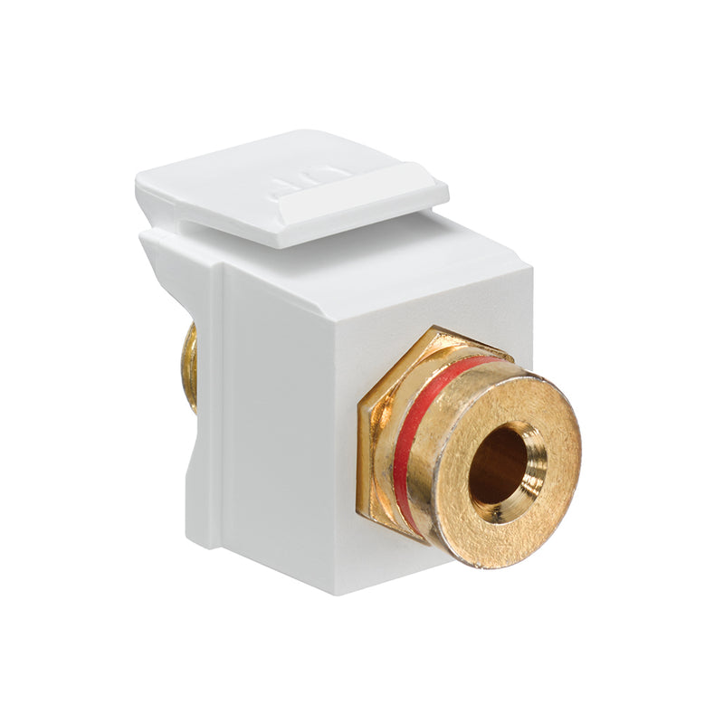 40837-BWR Leviton Banana Jack QuickPort Coupler, Gold-Plated, Red Stripe, White Housing