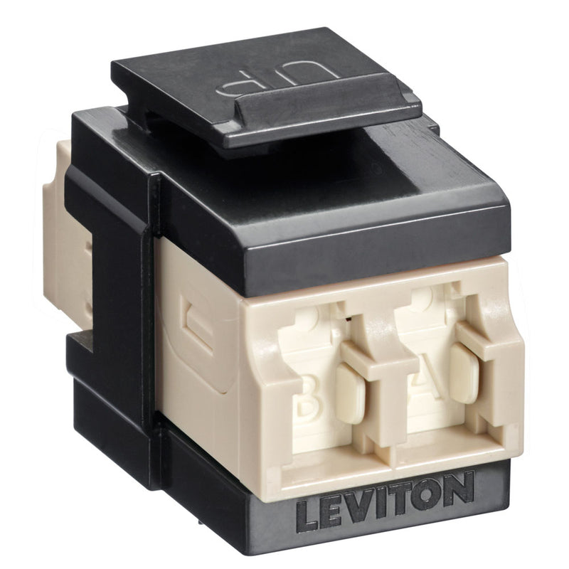 Leviton 41086-MLE QP OM1/2 DPLX LC SHUT ADAP  BEIGE/BLACK