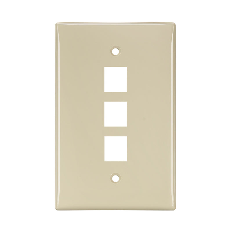 41091-3IN LEVITON Wallplate, QuickPort, Midsize, Single-Gang, 3 Ports, Ivory