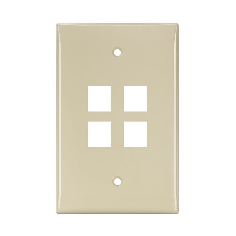 41091-4IN LEVITON Wallplate, QuickPort, Midsize, Single-Gang, 4 Ports, Ivory