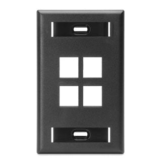 42080-4ES LEVITON QuickPort Wallplate 4-Port, Single-Gang, Black