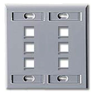 42080-6GP LEVITON QuickPort Wallplate 6-Port, Dual-Gang, Grey