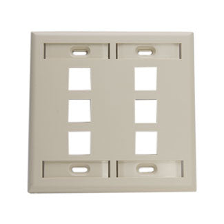 42080-6IP LEVITON QuickPort Wallplate 6-Port, Dual-Gang, Ivory