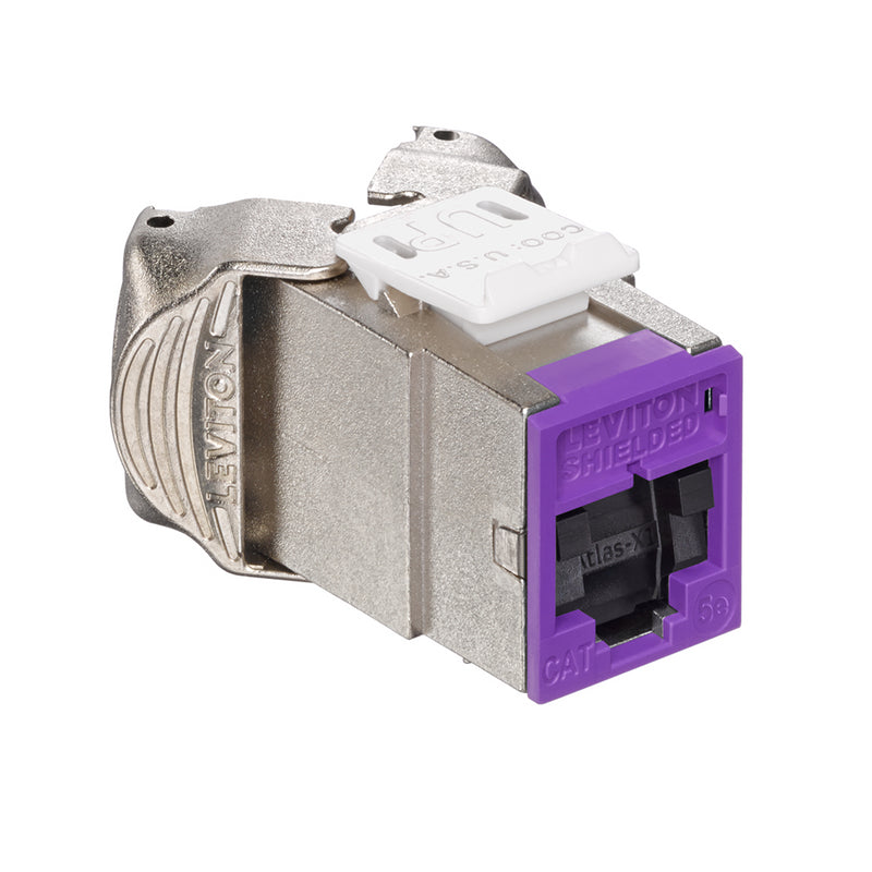 5ESJK-SP5 LEVITON QuickPort Connector, Cat 5e, Shutters, Shielded, Purple