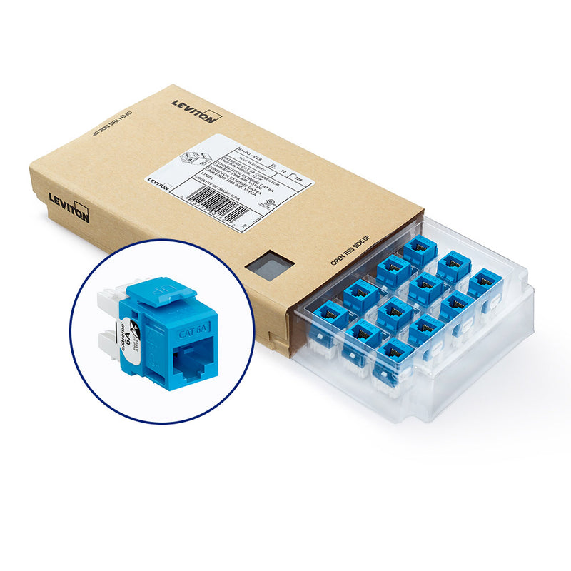 6110G-CL6 Leviton eXtreme Cat 6A QuickPort Jack, Channel-Rated, Blue 12-Pack