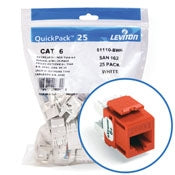 Leviton 61110-BO6 CAT6 RJ45 QuickPort eXtreme Jack Module, Orange, 25 Pack