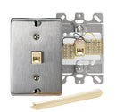 40223-00S Wall Phone Faceplate, Leviton, RJ11, Punchdown Terminals, Stainless Steel