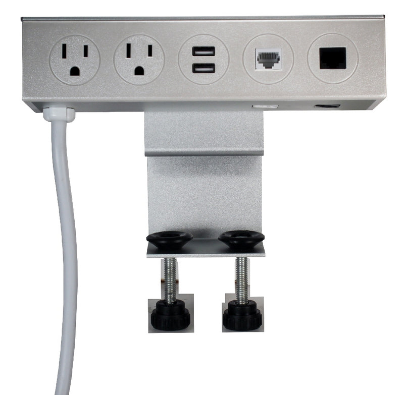 Adjustable Deskmount Dual-Power Outlets with Dual-USB 3.5Amp Charger & Dual-CAT6 Ports