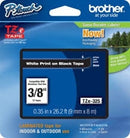 Brother TZe325 P-Touch Label Cartridge, 3/8 Inch, White on Black