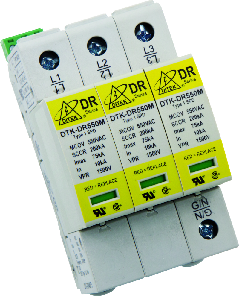 DTK-DR208P4 Ditek 120/208VAC 3 Phase WYE, 4W(+G), DIN Rail SPD Type 1CA,  UL1449