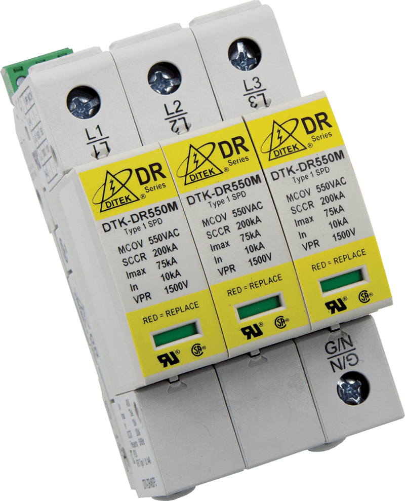 DTK-DR240P3 Ditek 240VAC 3 Phase Delta, 3W(+G), DIN Rail SPD, Type 1CA,  UL1449