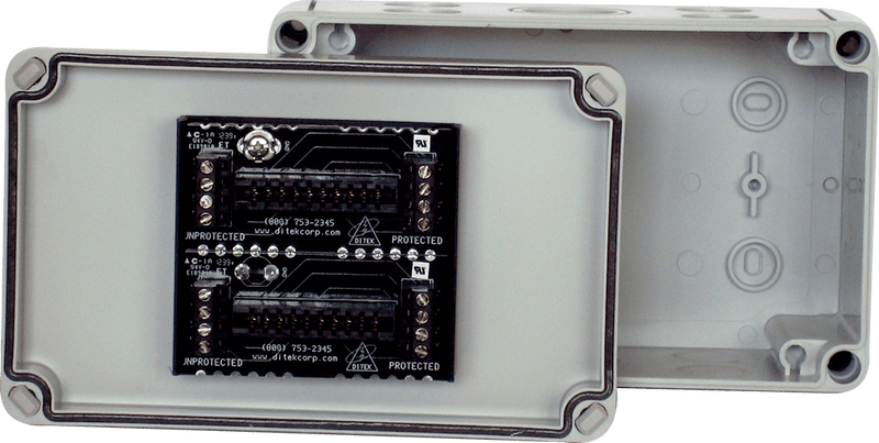 DTK-TSS3 Ditek Protects  up to 4 Pairs of  SLC/IDC/NAC circuits.  DTK-2MB mounted in a NEMA 4X Enclosure (DTK-2MHLPXXB modules purchased separately)